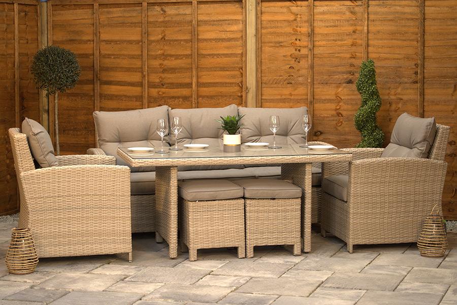 Sapcote Modular Lounge Dining Set in Natural Rattan